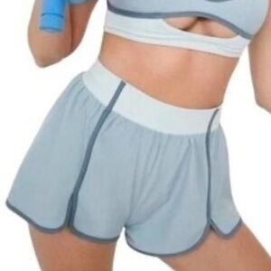 For Love & Lemon Blue Waistband Shorts Size L Flowy Preppy High Rise Running EUC